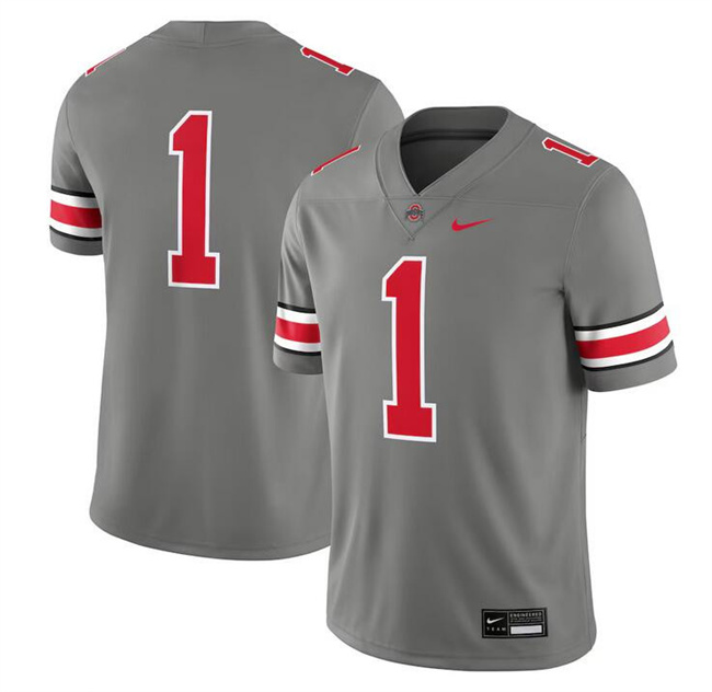 Men's Ohio State Buckeyes #1 Gray Stitched Football Jersey