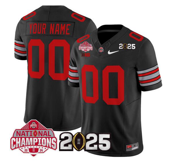 Men's Ohio State Buckeyes Active Player Custom Black 2025 CFP Final With National Champions Patch F.U.S.E. Vapor Limited Stitched Football Jersey