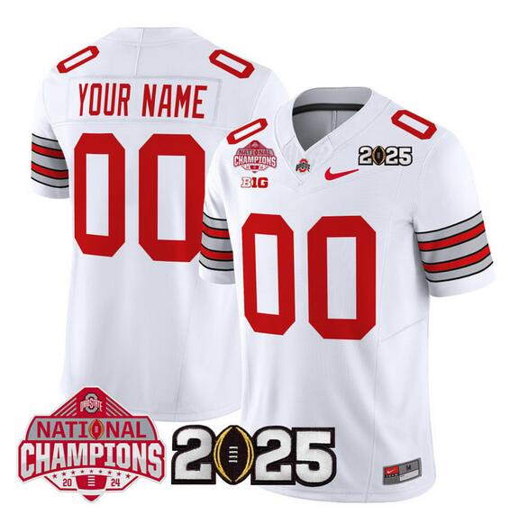 Men's Ohio State Buckeyes Active Player Custom White 2025 CFP Final With National Champions Patch F.U.S.E. Vapor Limited Stitched Football Jersey