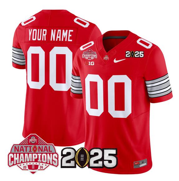 Men's Ohio State Buckeyes Active Player Custom Red 2025 CFP Final With National Champions Patch F.U.S.E. Vapor Limited Stitched Football Jersey