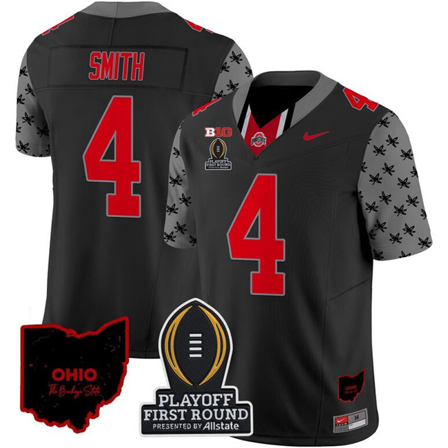 Men's Ohio State Buckeyes #4 Jeremiah Smith Black Alternate F.U.S.E. 2024 Playoff First Round Patch Vapor Limited Stitched Jersey