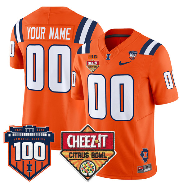 Men's Illinois Fighting Illini ACTIVE PLAYER Custom Orange 2025 F.U.S.E. Cheez-It Citrus Bowl Patch Vapor Limited Stitched Football Jersey