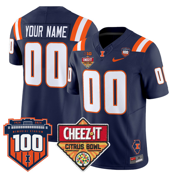Men's Illinois Fighting Illini ACTIVE PLAYER Custom Navy 2025 F.U.S.E. Cheez-It Citrus Bowl Patch Vapor Limited Stitched Football Jersey