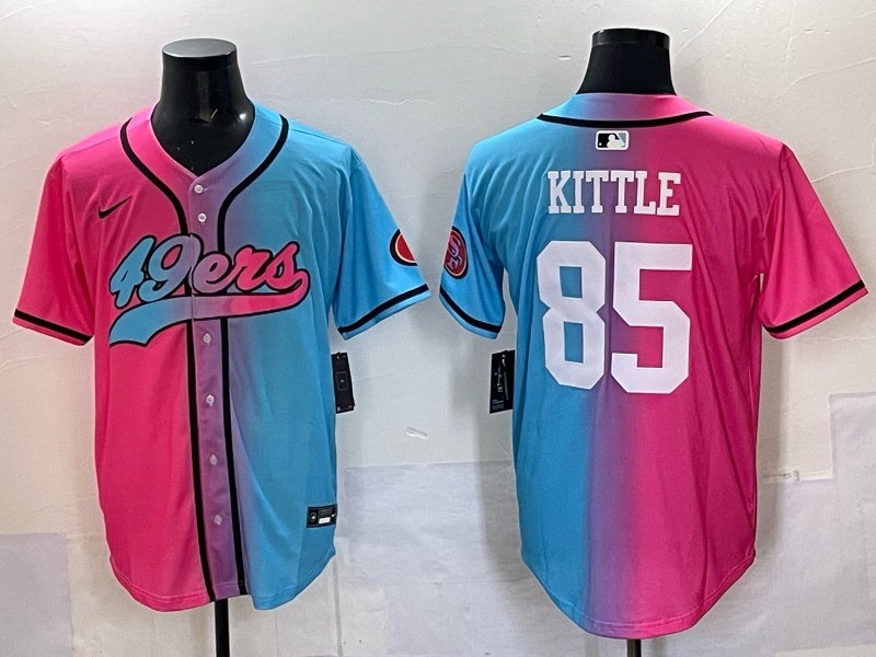 Men's San Francisco 49ers #85 George Kittle Pink Blue Limited Stitched Baseball Jersey