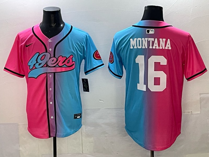 Men's San Francisco 49ers #16 Pink Blue Limited Stitched Baseball Jersey