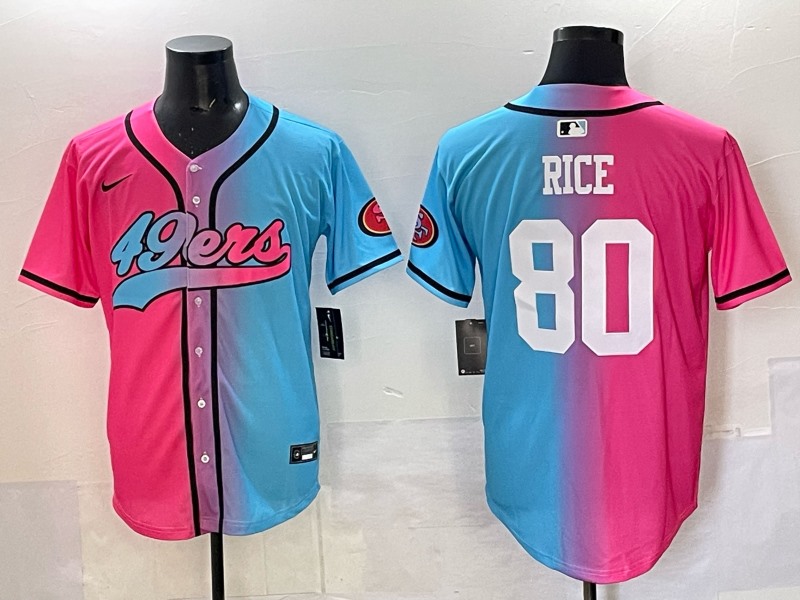 Men's San Francisco 49ers #80  Jerry Rice Pink Blue Limited Stitched Baseball Jersey