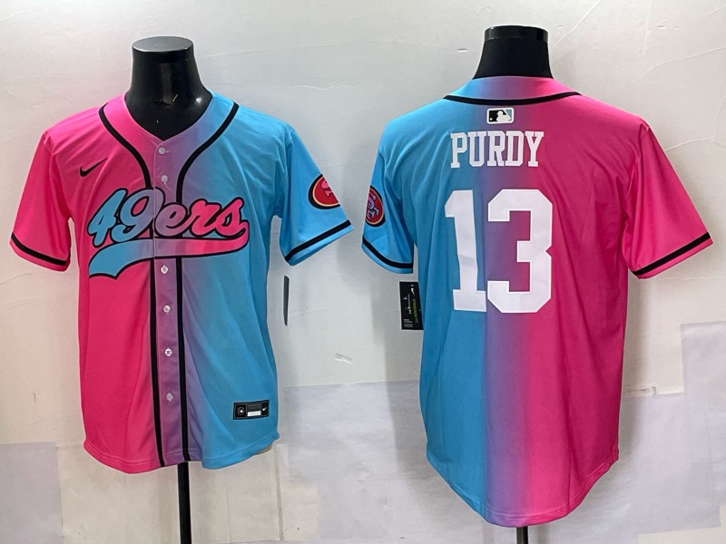 Men's San Francisco 49ers #13 Brock Purdy Pink Blue Limited Stitched Baseball Jersey