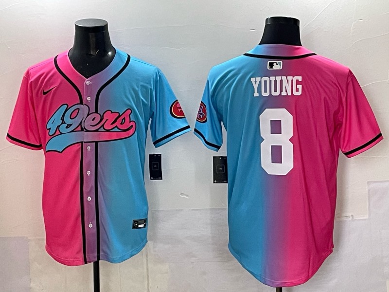 Men's San Francisco 49ers #8 Steve Young Pink Blue Limited Stitched Baseball Jersey