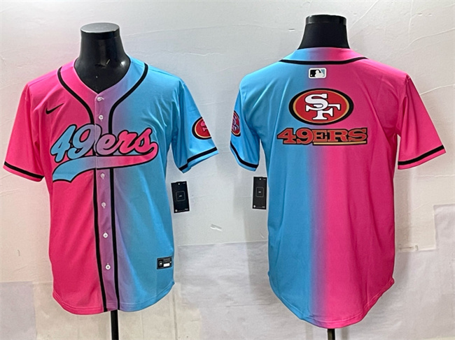 Men's San Francisco 49ers Team Big Logo Pink Blue Limited Stitched Baseball Jersey
