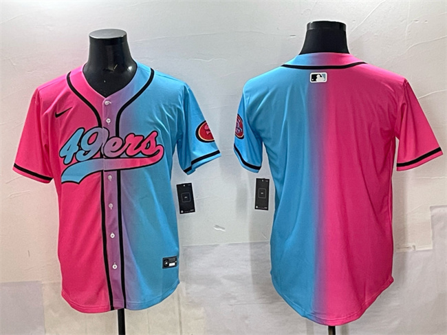 Men's San Francisco 49ers Blank Pink Blue Limited Stitched Baseball Jersey