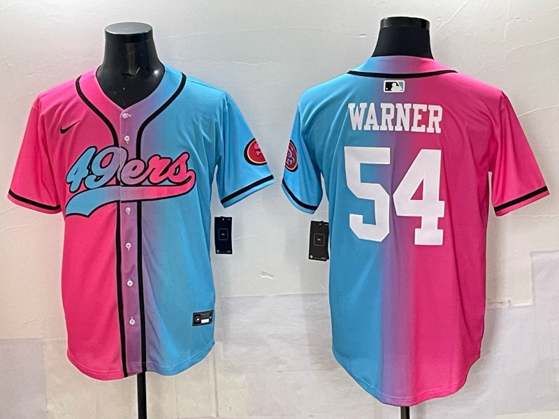 Men's San Francisco 49ers #54  Fred Warner Pink Blue Limited Stitched Baseball Jersey