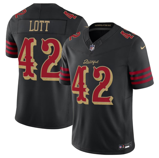 Men's San Francisco 49ers #42 Ronnie Lott Black 2025 F.U.S.E. “Rivalries” Vapor Limited Stitched Football Jersey