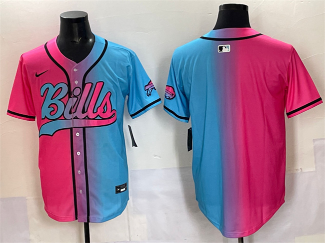 Men's Buffalo Bills Blank Pink Blue Limited Stitched Baseball Jersey