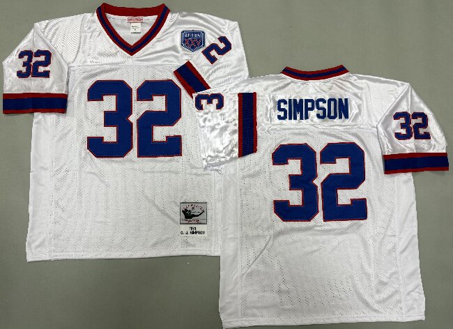 Men's Buffalo Bills #32 O.J. Simpson White Splite Throwback Stitched Jersey