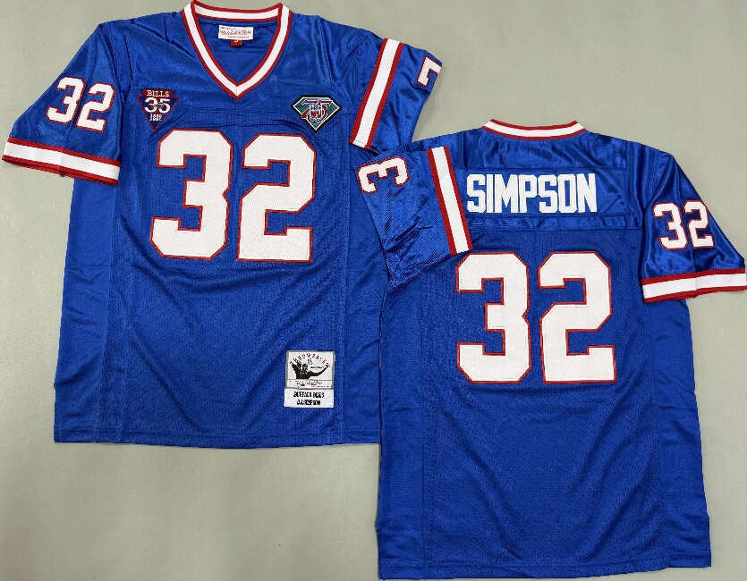 Men's Buffalo Bills #32 O.J. Simpson Blue Splite Throwback Stitched Jersey