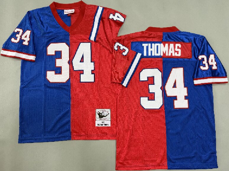 Men's  Buffalo Bills #34Thurman Thomas Royal&Red Split Legacy Replica Jersey