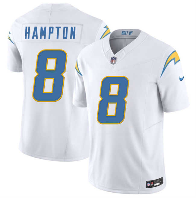 Men's Los Angeles Chargers #8 Omarion Hampton White 2025 Draft F.U.S.E. Vapor Limited Stitched Football Jersey