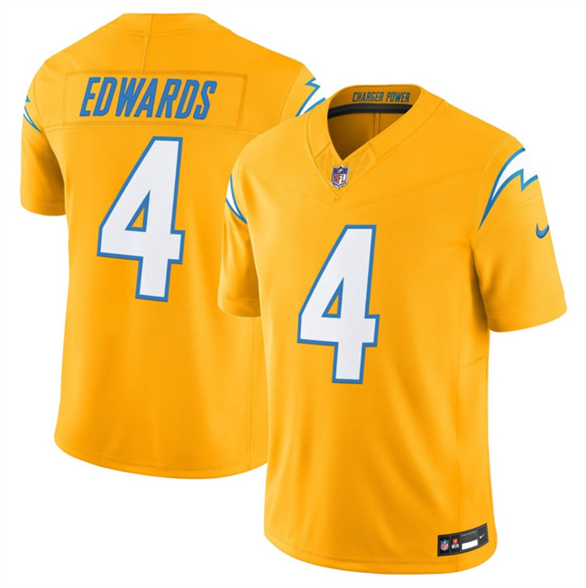 Men's Los Angeles Chargers #4 Taylor Heinicke Gold 2025 F.U.S.E. Alternate Vapor Limited Stitched Football Jersey