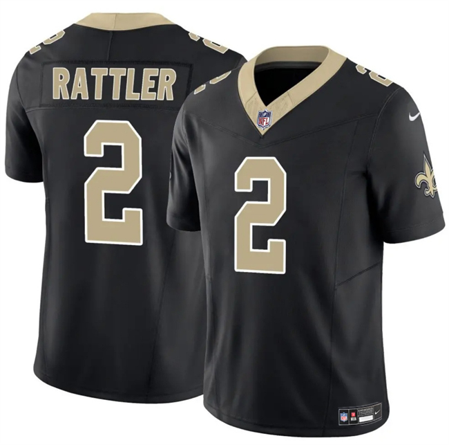 Men's New Orleans Saints #2 Spencer Rattler Black 2025 F.U.S.E Vapor Limited Stitched Football Jersey