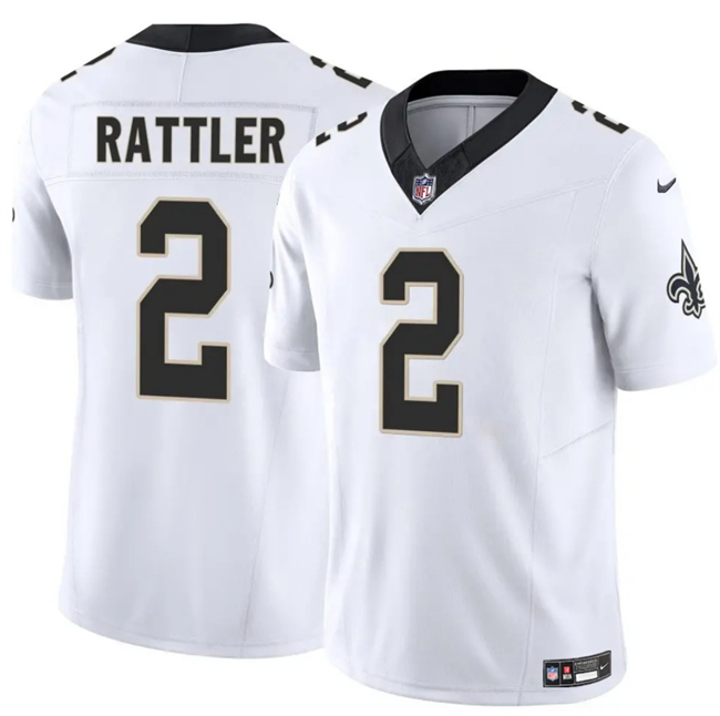 Men's New Orleans Saints #2 Spencer Rattler White 2025 F.U.S.E Vapor Limited Stitched Football Jersey