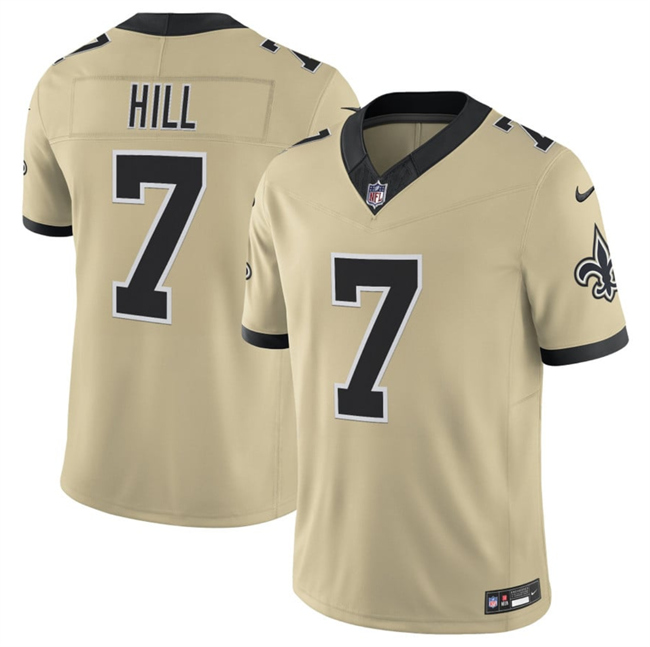 Men's New Orleans Saints #7 Taysom Hill Gold 2025 F.U.S.E. Alternate Vapor Limited Stitched Football Jersey