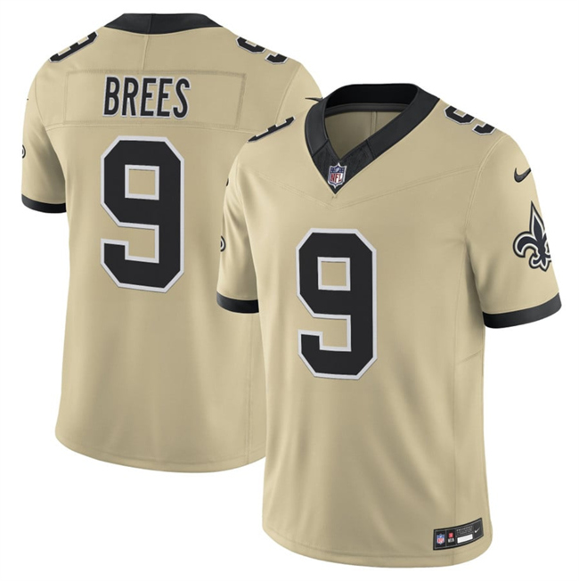 Men's New Orleans Saints #9 Drew Brees Gold 2025 F.U.S.E. Alternate Vapor Limited Stitched Football Jersey