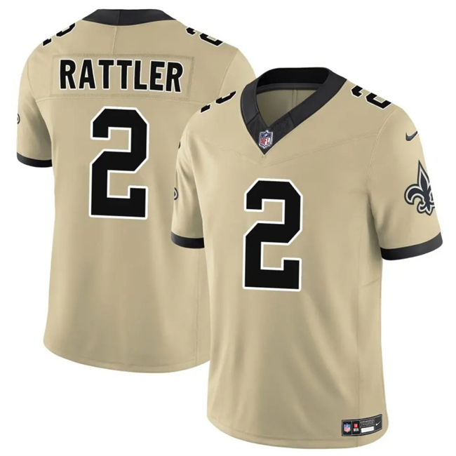 Men's New Orleans Saints #2 Spencer Rattler Gold 2025 F.U.S.E. Alternate Vapor Limited Stitched Football Jersey