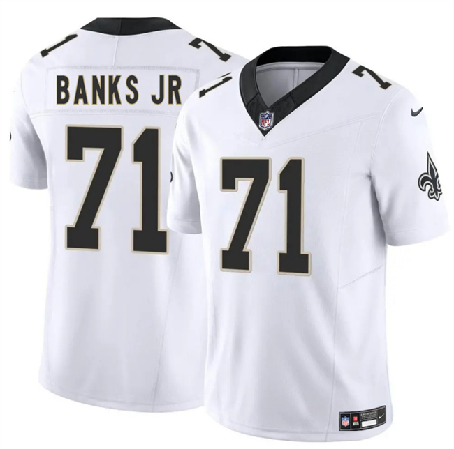 Men's New Orleans Saints #71 Kelvin Banks Jr White 2025 Draft F.U.S.E Vapor Limited Stitched Football Jersey