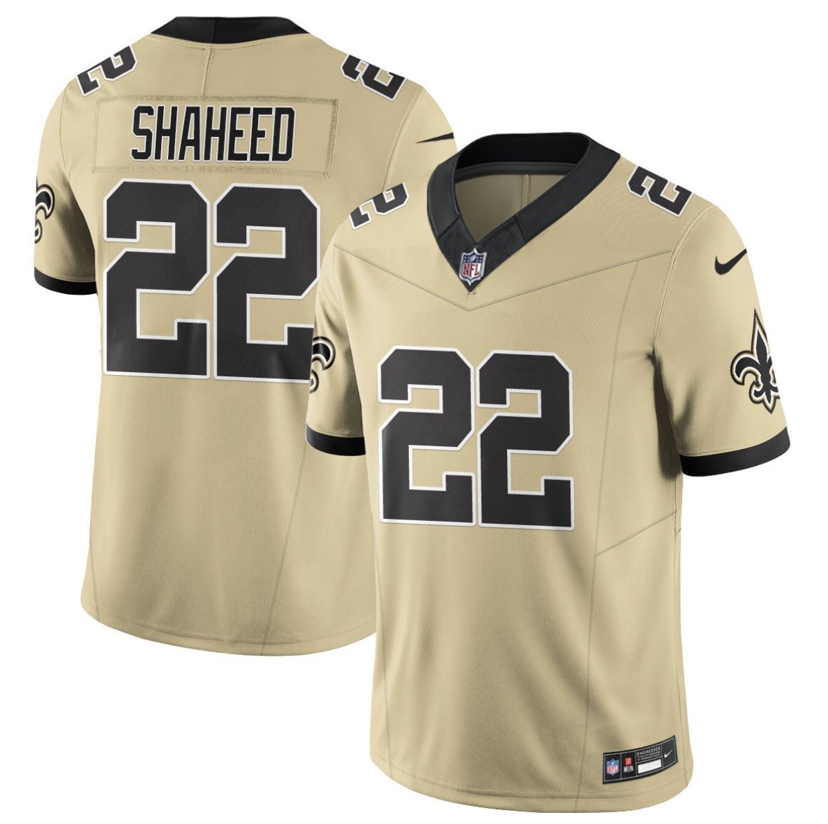 Men's New Orleans Saints #22 Rashid Shaheed Gold 2025 F.U.S.E. Alternate Vapor Limited Stitched Football Jersey
