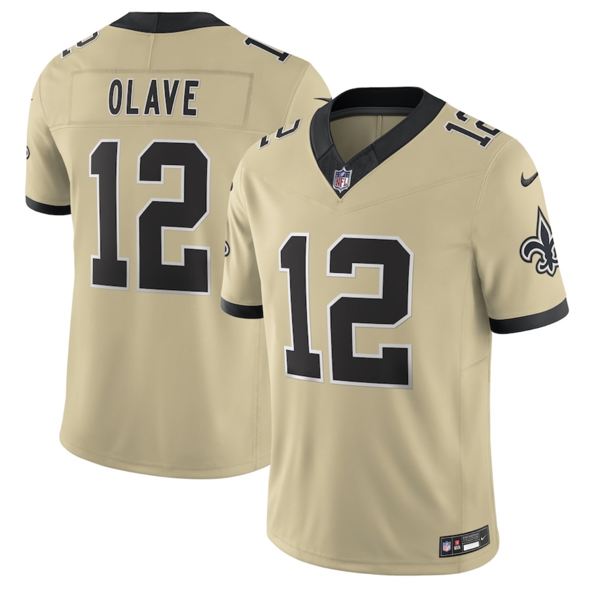 Men's New Orleans Saints #12 Chris Olave Gold 2025 F.U.S.E. Alternate Vapor Limited Stitched Football Jersey