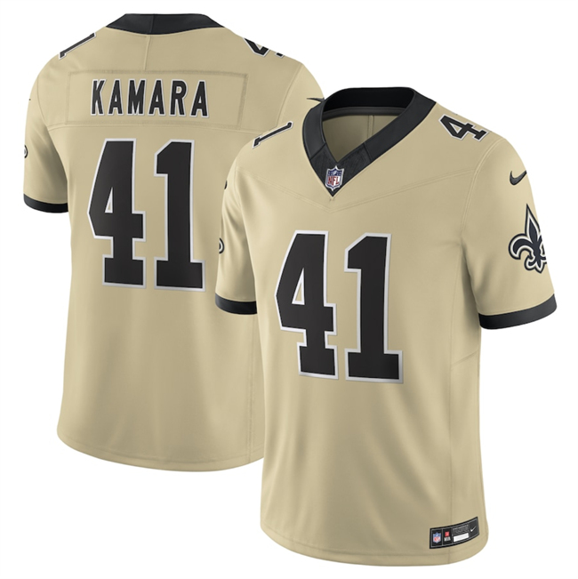 Men's New Orleans Saints #41 Alvin Kamara Gold 2025 F.U.S.E. Alternate Vapor Limited Stitched Football Jersey