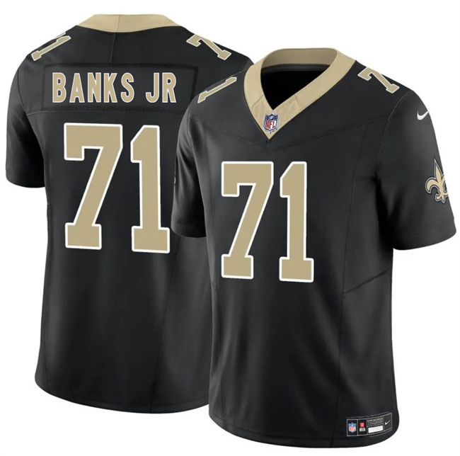 Men's New Orleans Saints #71 Kelvin Banks Jr Black 2025 Draft F.U.S.E Vapor Limited Stitched Football Jersey