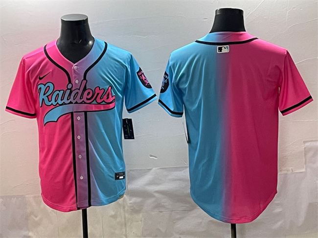 Men's Las Vegas Raiders Blank Pink Blue Limited Stitched Baseball Jersey