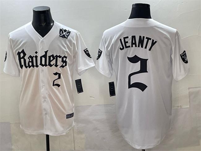 Men's Las Vegas Raiders #2 Ashton Jeanty White 'Gothic Sin City Shadows Edition' With 65th Anniversary Patch Vapor Limited Stitched Baseball Jersey