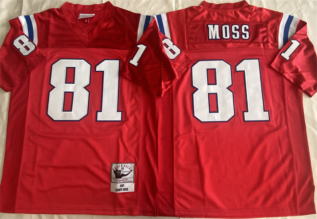 Men's New England Patriots #81 Randy Moss Red Throwback Stitched Football Jersey