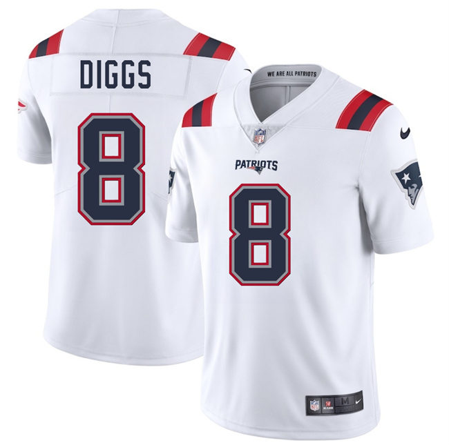 Men's New England Patriots #8 Stefon Diggs White 2025 Vapor Limited Stitched Football Jersey