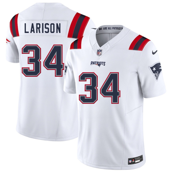 Men's New England Patriots #34 Lan Larison White 2025 F.U.S.E. Vapor Limited Stitched Football Jersey