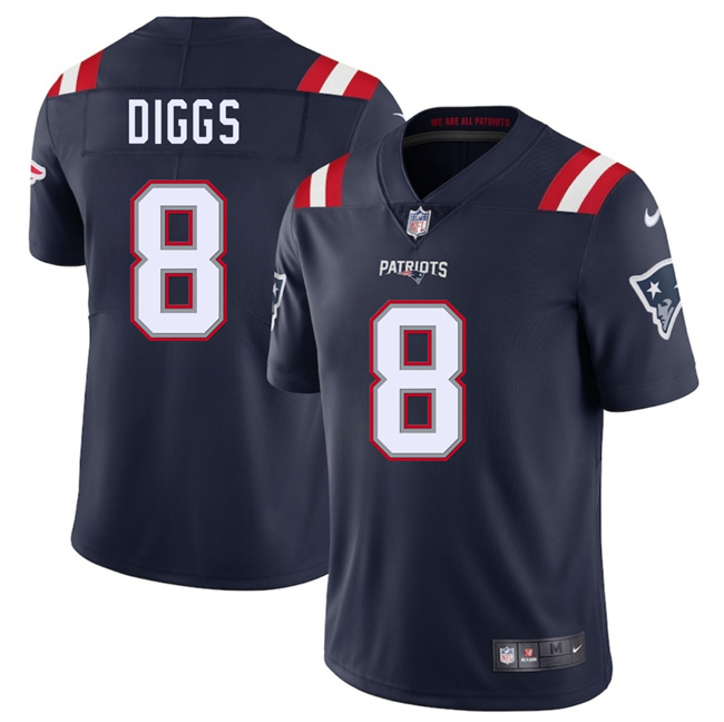 Men's New England Patriots #8 Stefon Diggs Navy 2025 Vapor Limited Stitched Football Jersey