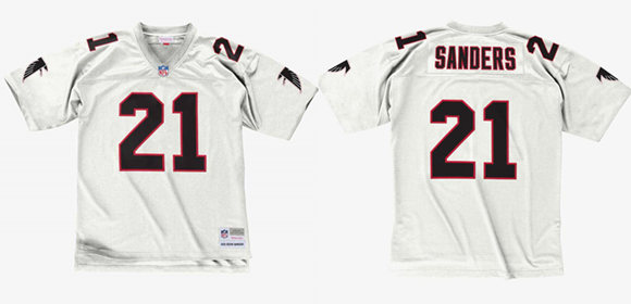Men's Atlanta Falcons #21 Deion Sanders White 1992 Throwback Stitched Football Jersey