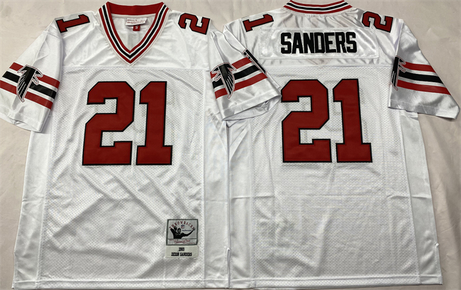 Men's Atlanta Falcons #21 Deion Sanders White Throwback Stitched Football Jersey