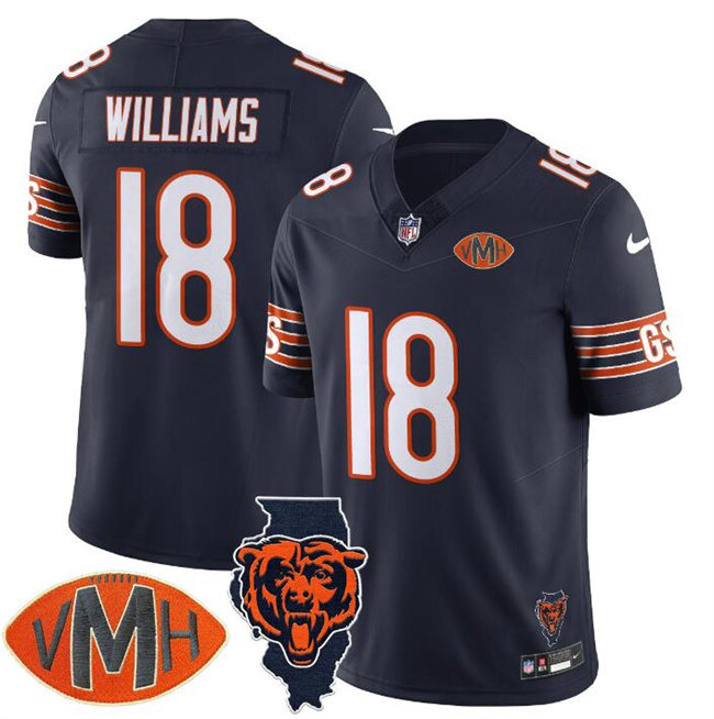 Men's Chicago Bears #18 Caleb Williams Navy F.U.S.E. With Illinois And VMH Patch Stitched Football Jersey