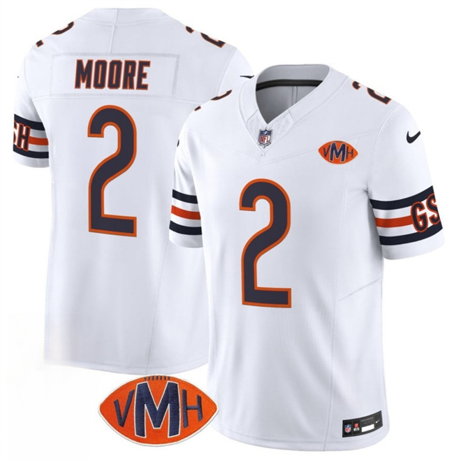 Men's Chicago Bears #2 D.J. Moore White 2025 F.U.S.E. With VMH Patch Vapor Untouchable Limited Stitched Football Jersey