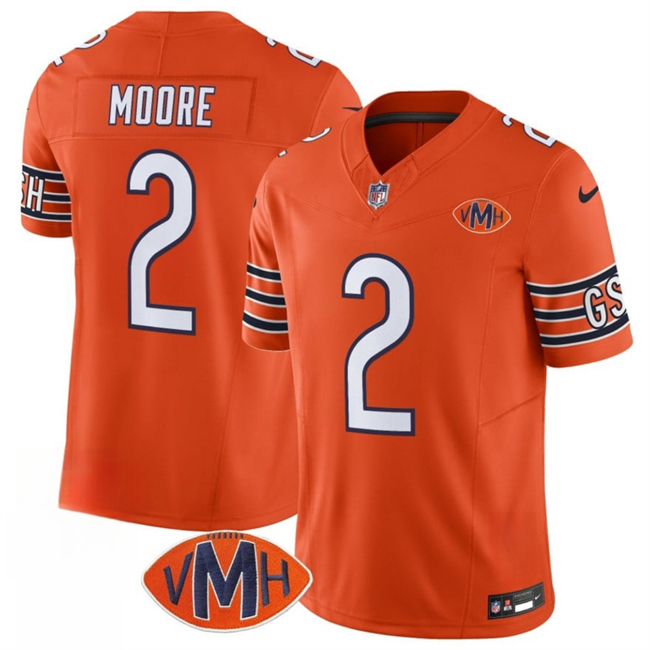 Men's Chicago Bears #2 D.J. Moore Orange 2025 F.U.S.E. With VMH Patch Vapor Untouchable Limited Stitched Football Jersey