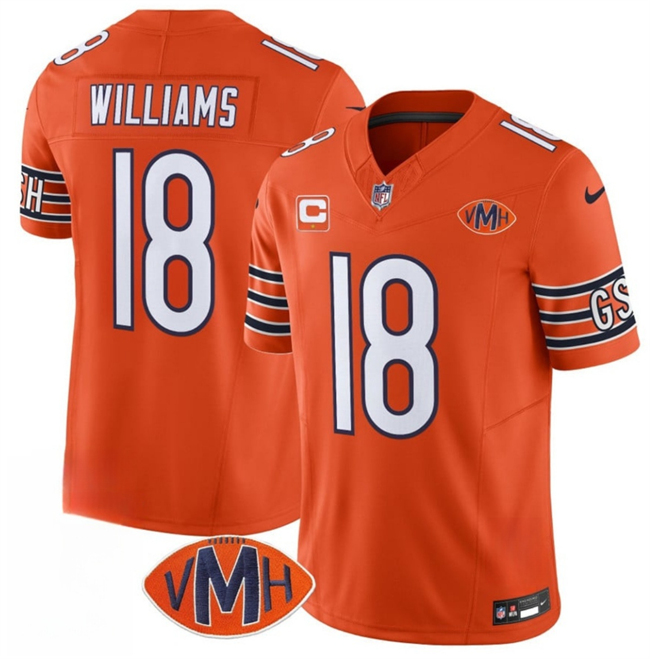 Men's Chicago Bears #18 Caleb Williams Orange 2025 F.U.S.E. With 1-Star C Patch And VMH Patch Vapor Untouchable Limited Stitched Football Jersey