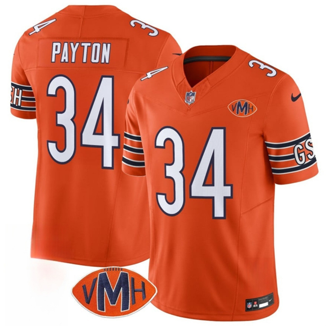 Men's Chicago Bears #34 Walter Payton Orange 2025 F.U.S.E. With VMH Patch Vapor Untouchable Limited Stitched Football Jersey