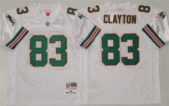 Men's Miami Dolphins #83 Mark Clayton White Throwback Stitched Football Jersey