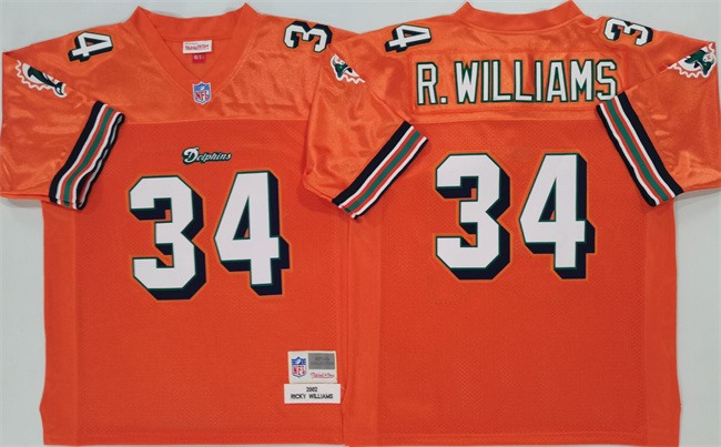 Men's Miami Dolphins #34 Ricky Williams Orange Throwback Stitched Football Jersey
