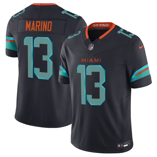 Men's Miami Dolphins #13 Dan Marino Black 2025 F.U.S.E. “Rivalries” Vapor Limited Stitched Football Jersey