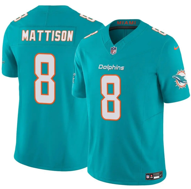 Men's Miami Dolphins #8 Alexander Mattison Aqua 2025 F.U.S.E. Vapor Limited Stitched Football Jersey