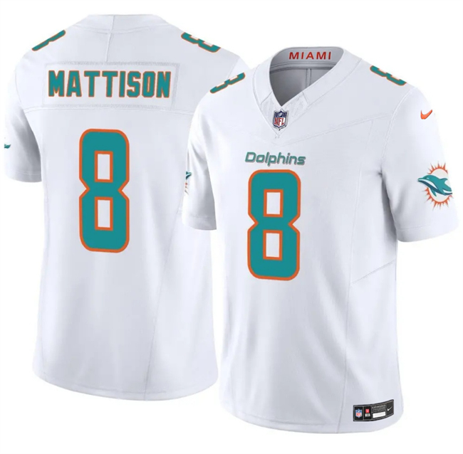 Men's Miami Dolphins #8 Alexander Mattison White 2025 F.U.S.E. Vapor Limited Stitched Football Jersey
